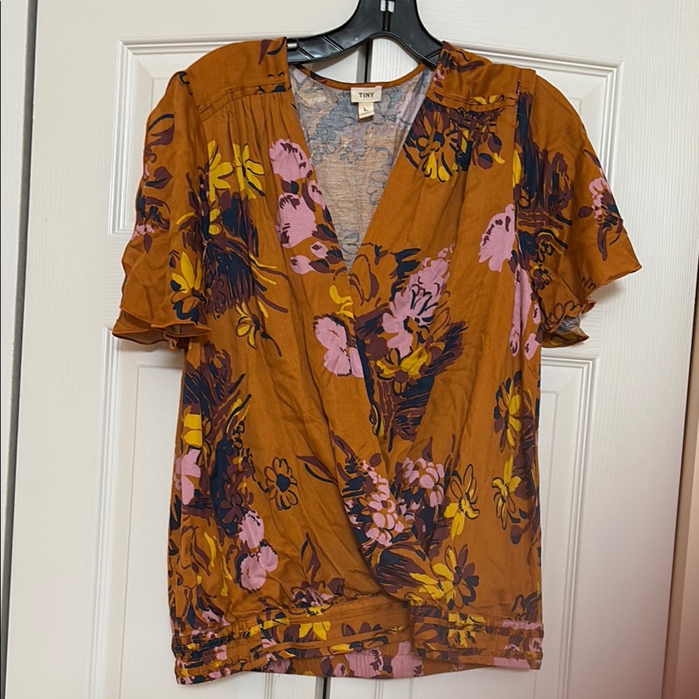 Anthropologie Yellow Flutter Sleeve Wrap Blouse